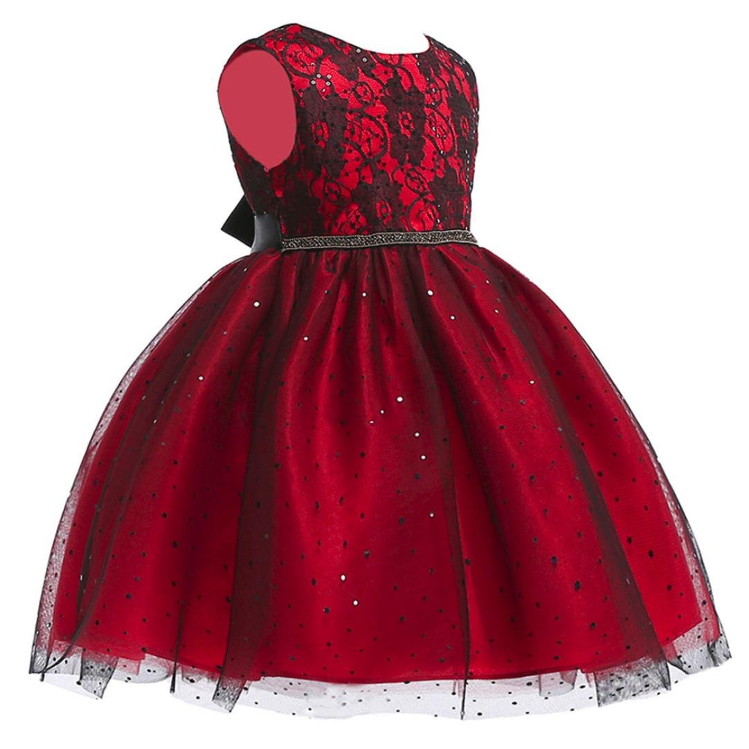 Minisoya Kids Baby Girls Bowknot Lace Ball Gown Party Wedding Bridesmaid Dress
