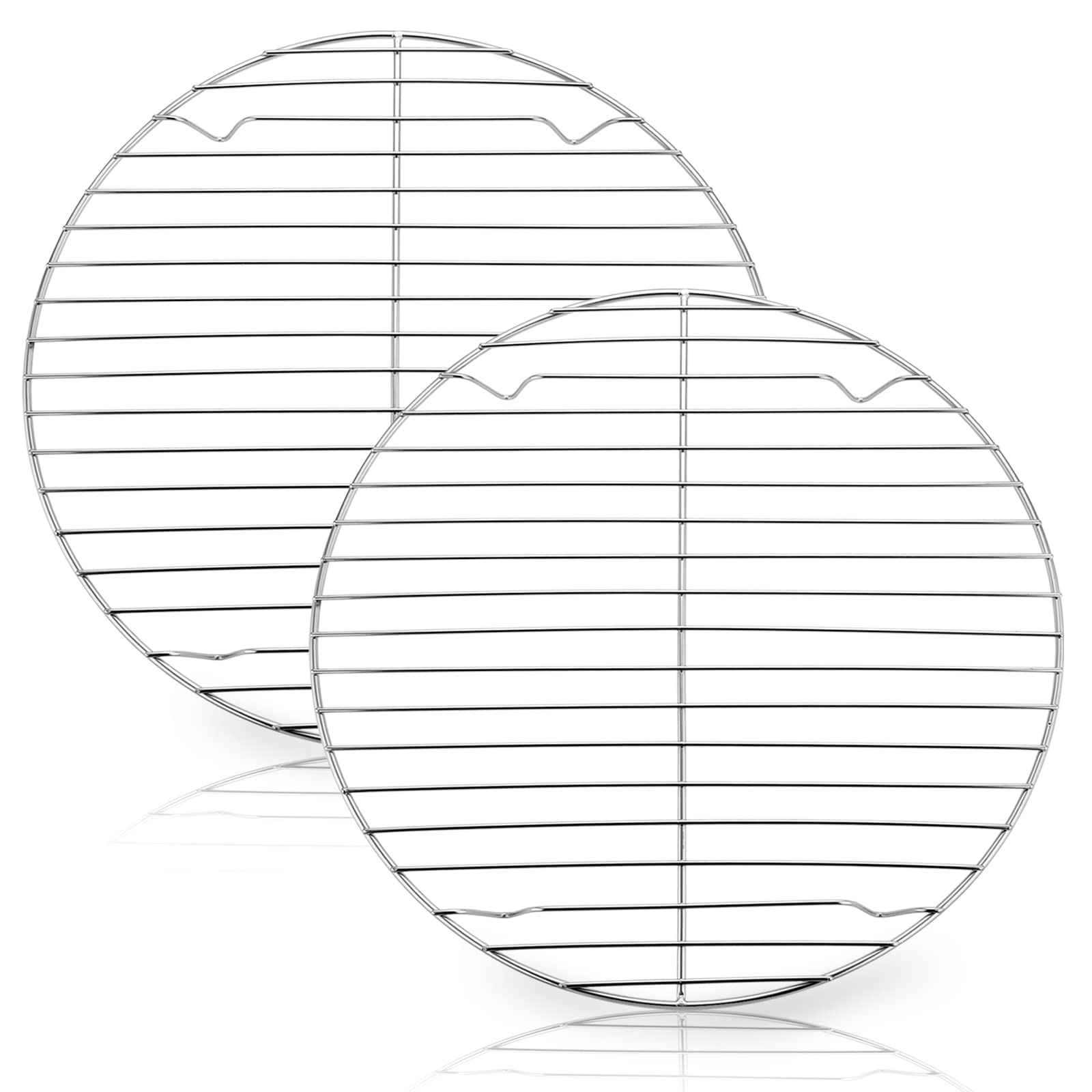 HaWare Round Cooling Rack Set of 2, 100% Stainless Steel Baking Thick Wire Rack for Cooling/Steaming/Protecting, Mirror Finish & Smooth Edge, & Dishwasher Safe (27cm)