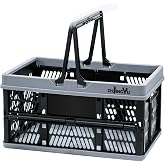 Foladable plastic baskets with handles 20L,collapsible crates for storage | 14.96"x9.84"x7.87" foldable shopping basket ,foldable crate with Handles for car Classroom Kitchen Bathroom Medicine Milk