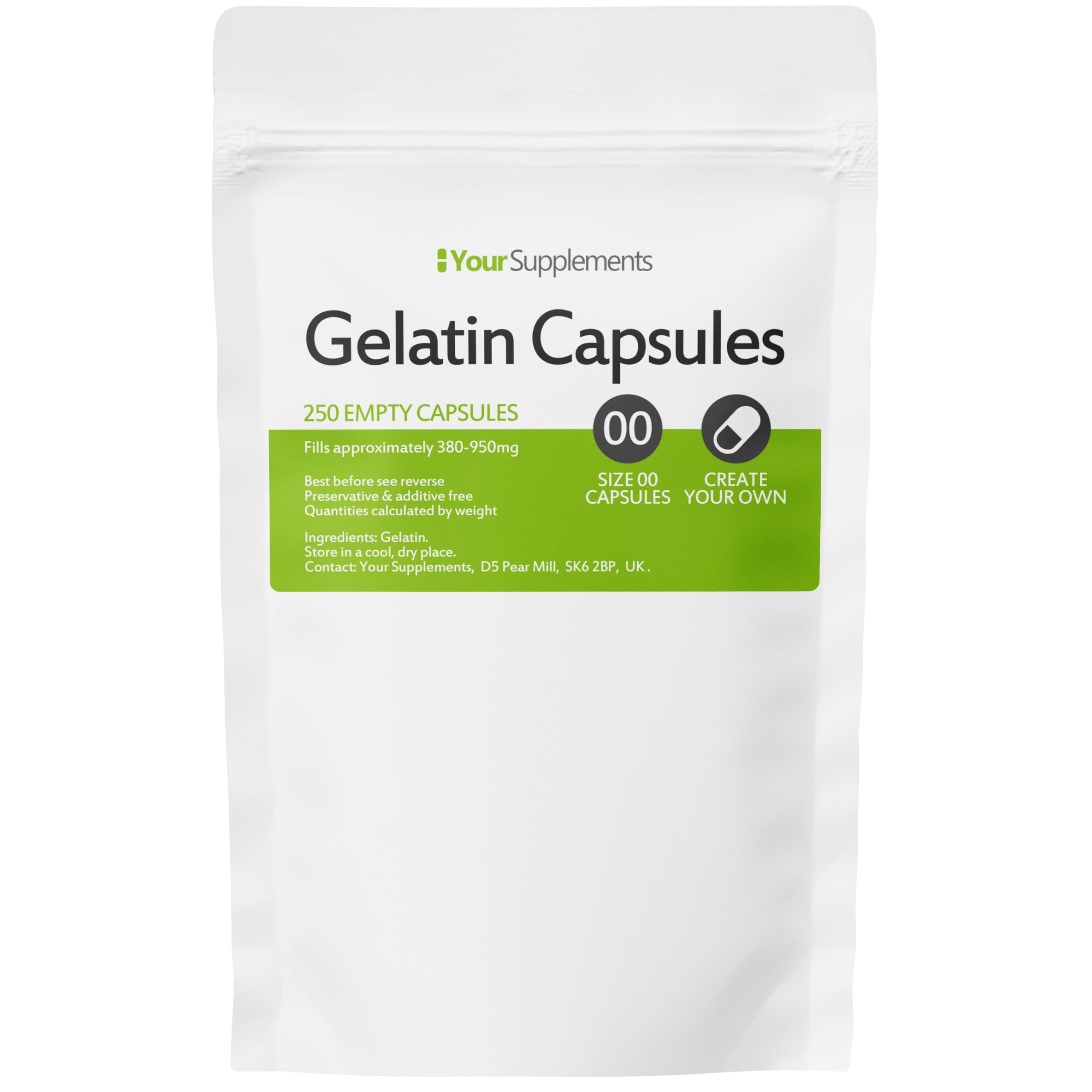 Your Supplements - Size 00 Empty Gelatin Capsules (250 Pack)