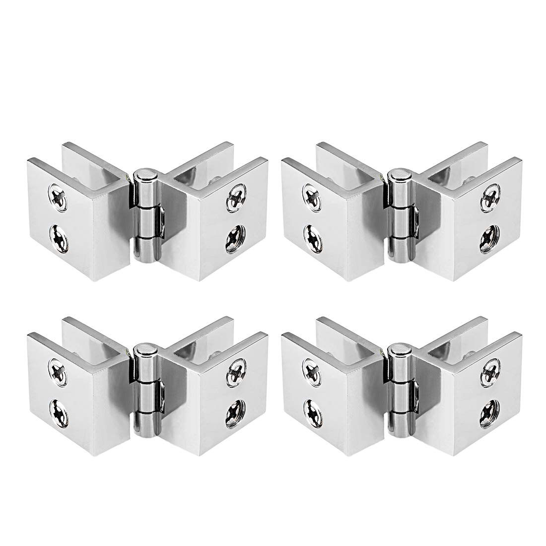 sourcing map Glass Door Hinge - 180 Degree Cupboard Showcase Cabinet Door Hinge Glass Clamp,Zinc Alloy, for 5-8mm Glass Thickness 4Pcs