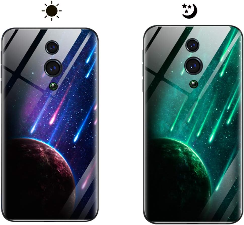 BINGRAN Oppo Reno Case,Fashion Luminous Fluorescent [Noctilucent] Tempered Glass Back Cover with Soft TPU Silicone Bumper Protection Case for Oppo Reno 6.4" Doomsday Meteor