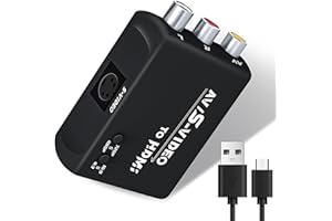 WNNZVCC S Video to HDMI Converter, AV to HDMI Converter,Composite to HDMI Converter, CVBS Video Audio Adapter Compatible for PAL/NTSC for TV/PC/PS1/PS2/ STB/Xbox/VHS/VCR/DVD.(Black)