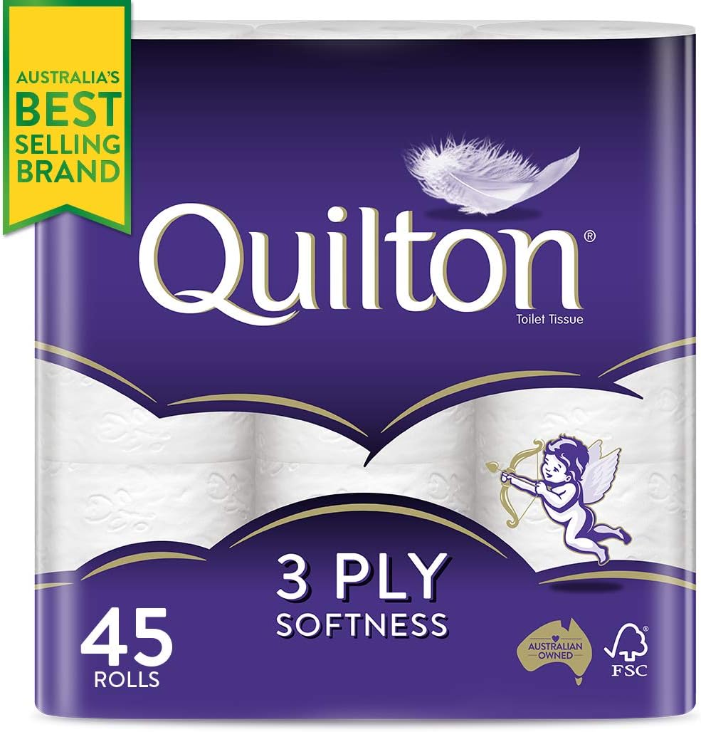 Quilton 3 Ply Toilet Tissue (180 Sheets per Roll, 11x10cm), Pack of 45