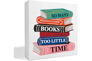 THOQII Book Lover Decor Wooden Box Sign, Bookworm Nerd Bookish Librarian Desk Decoration Home Bedroom Office Bookshelf Decor, Reader Book Lover Gifts for Men Women Teens Girls Boys, So Many Books Little Time