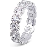 Savlano 18K White Gold Plated Cubic Zirconia Round Cut Eternity Ring Band for Women
