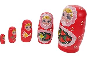 Toyvian Handmade Wooden Russian Nesting Dolls Set Colorful Strawberry Girl Matryoshka Hand-Painted Stacking