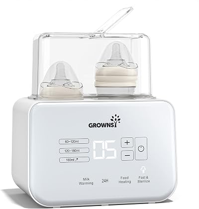 GROWNSY 9-in-1 Bottle Warmer & Steriliser with LCD Cream-White