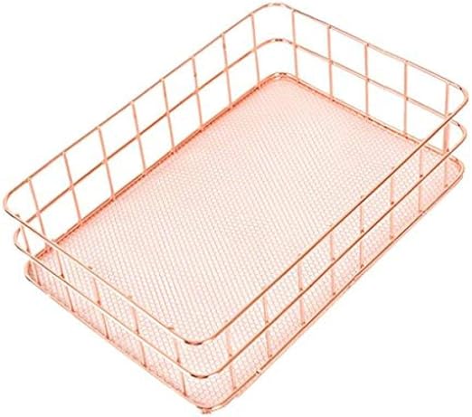 LesAiLes - Cesta de almacenamiento de metal, color oro rosado, malla de