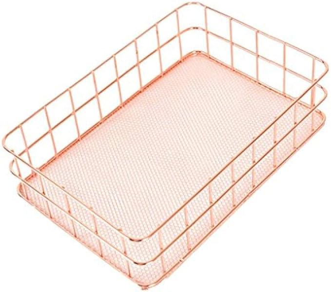LesAiLes - Cesta de almacenamiento de metal, color oro rosado, malla de