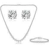 Gemsme 18K White Gold Plated Tennis Necklace/Bracelet/Earrings/Band Ring Sets Hypoallergenic Jewelry Pack of 4