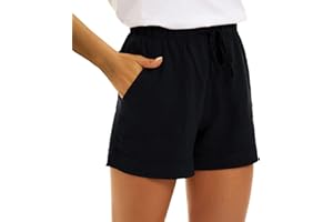 WWPPAION Linen Shorts for Women Elastic Waist Drawstring Summer Beach Pants with Pockets Loose Wide Leg High Waisted Joggers