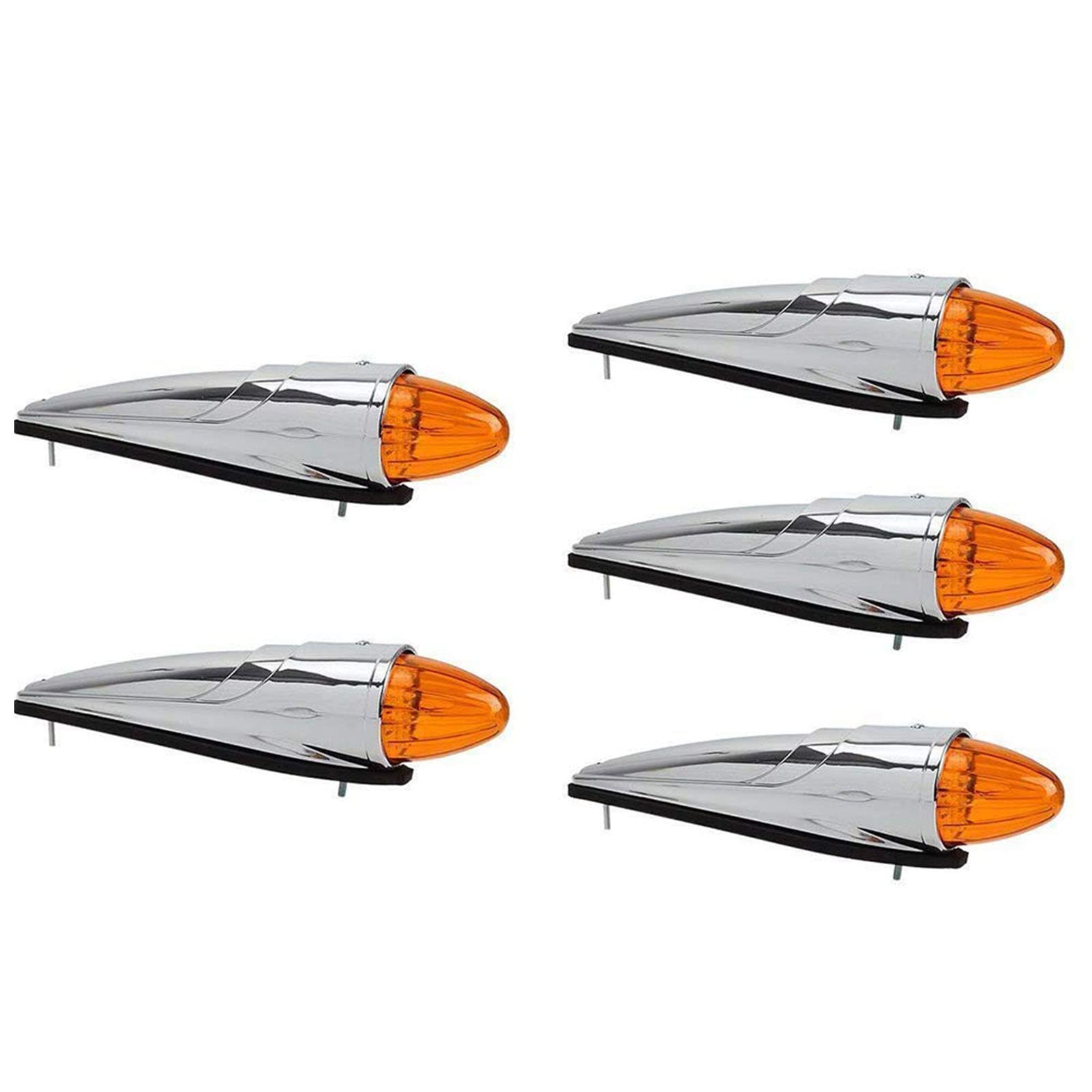 Photo 1 of NPAUTO 5pcs Amber Torpedo Cab Marker Lights Chrome 17 LED Truck Roof Lights Top Clearance Running Lights Compatible for Peterbilt Kenworth Freightliner Mack Volvo International Heavy Duty Truck