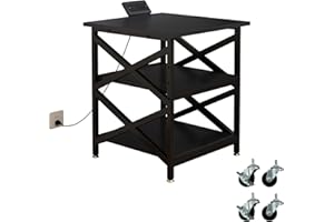 METYERRY Large Printer Stand with Power Outlet, with Height Adjustable Storage Shelf, 3 Tier Rolling Printer Cart with Indust