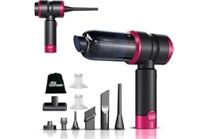 SIX CRAFTSMEN Handheld Car Vacuum with 15000PA Power, 4 in 1 Small Powerful Cordless Vacuum Cleaner & Air Duster with 2000mAh Battery, Rechargeable Portable Mini Hand Held Vacuum for Car, Home,Office,Pet Hair（Pink）