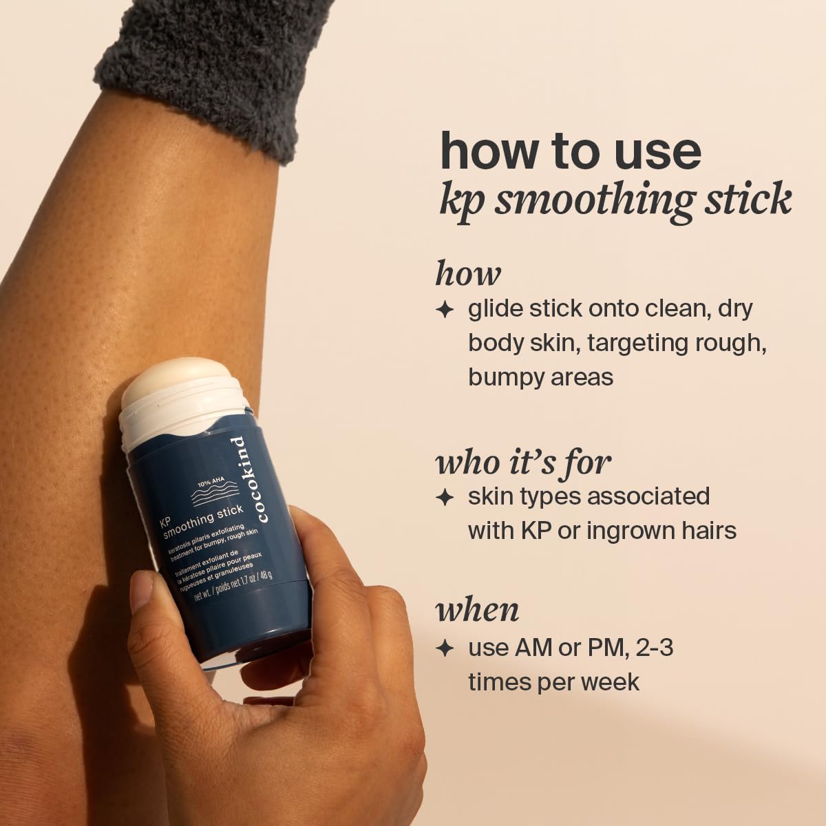 Cocokind KP Smoothing Stick, Mess-Free Keratosis Pilaris Bump Body Scrub, All Skin Types including Sensitive Skin, Fragrance Free, Cruelty Free, Vegan, 1.7 oz