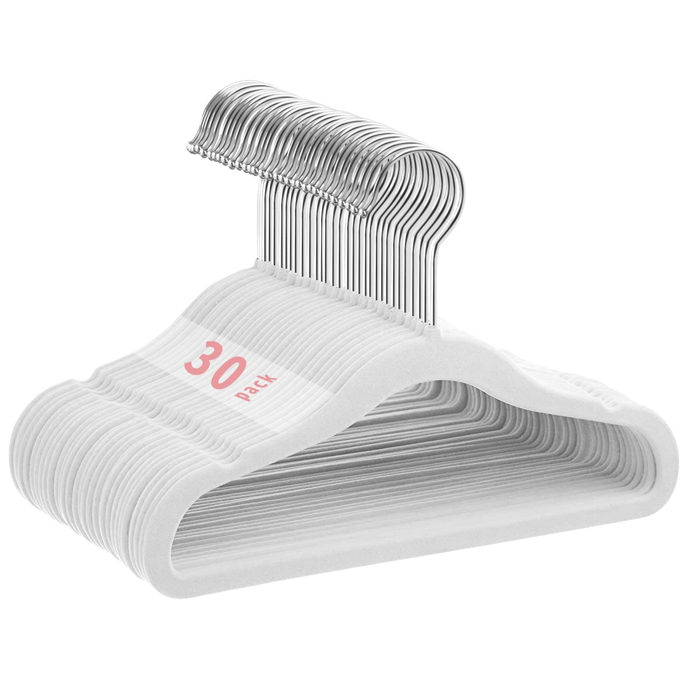MangoKit Non-Slip Kids Velvet Hangers, Ultra-Slim Space Saving Baby Velvet Coat Hangers,360 Degree Rotatory Hook,Sturdy Baby Clothes Hanger 30 Pack (28cm,White)