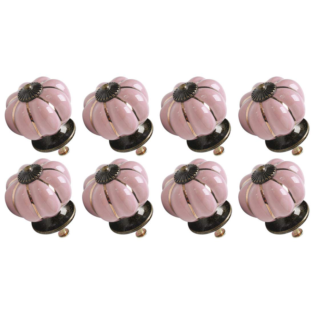 sourcing map 8pcs Ceramic Knobs Vintage Knob Drawer Pumpkin Shaped Pull Handle Furniture Door Cabinet Cupboard Wardrobe Dresser Decorative Pink