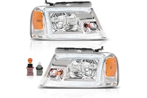 PIT66 LED DRL Headlights Assembly Halogen Compatible with Ford F150 2004-2008 /Fit Lincoln Mark LT 2006-2008 HeadLamps Clear 