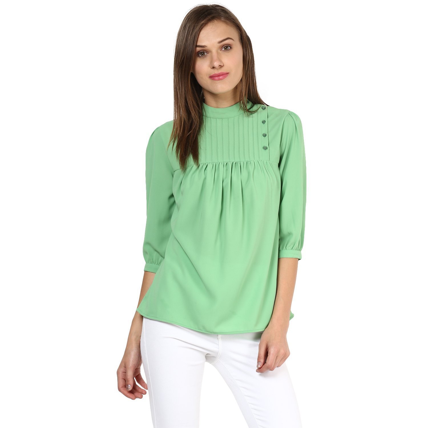 rare women green georgette top (ep1212a)