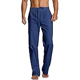 PASLTER Mens Casual Linen Pants Loose Fit Elastic Drawstring Waist Straight-Legs Summer Yoga Beach Long Pants B-Blue