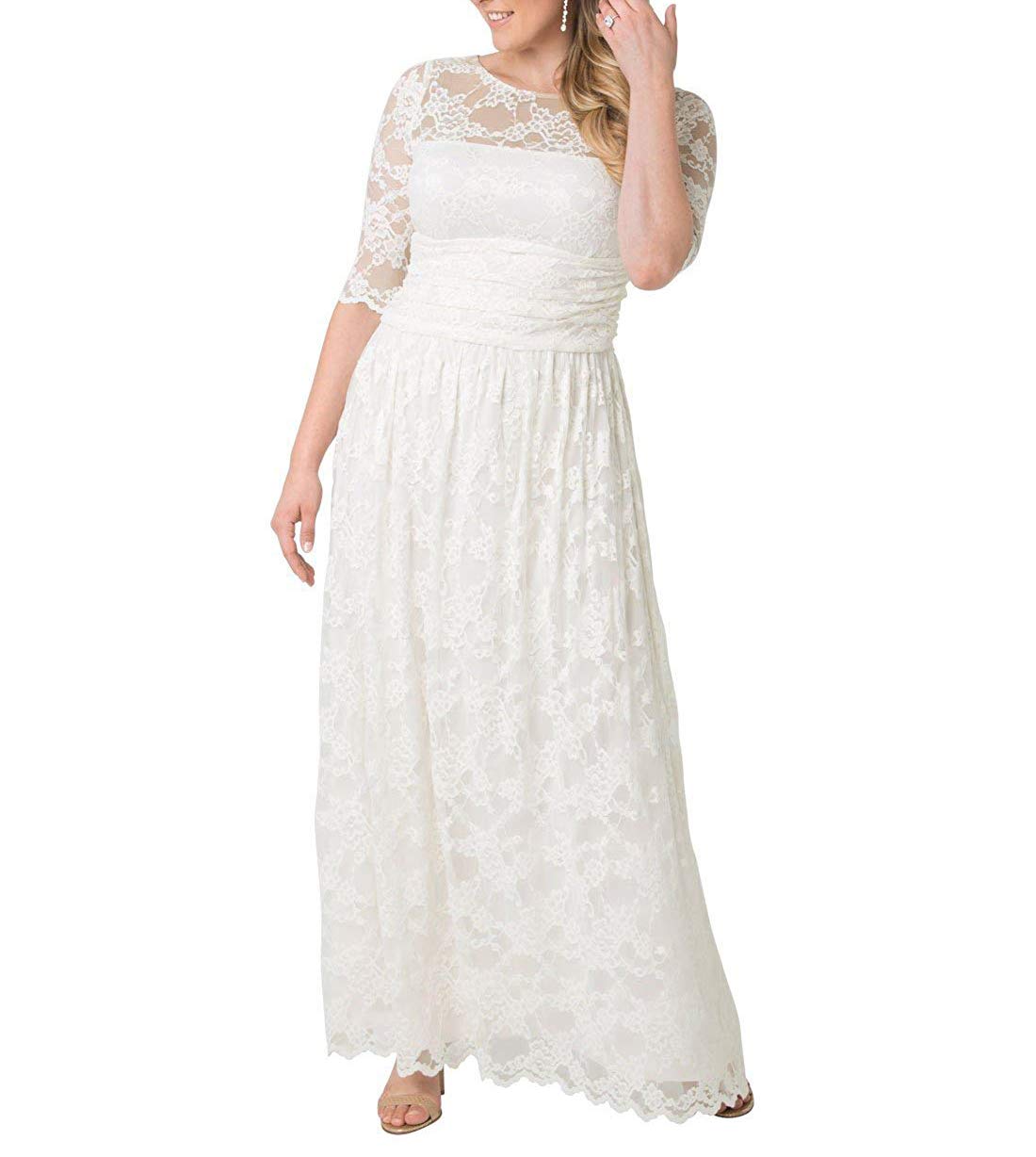 KAQDRESS Lace Scoop Neck Half SleevesBridesmaid Gown Zipper Chiffon