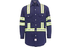 BOCOMAL FR Shirts High Visibility/Hi Vis Flame Resistant/Fire Retardant Shirt 7.5oz Men's Reflective Shirts