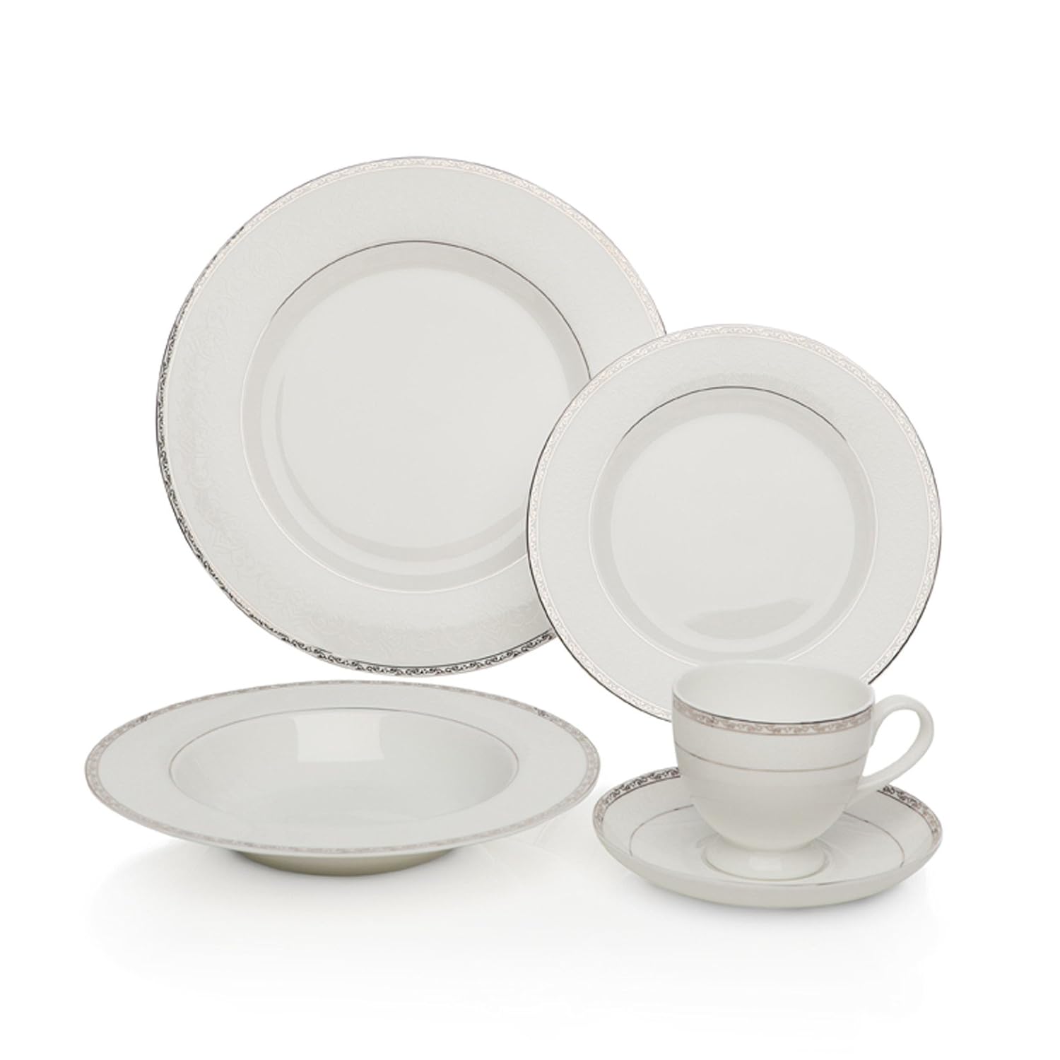 Sabichi Platinum Decal 20Pc Fine Bone China Dinner Set Dining Service
