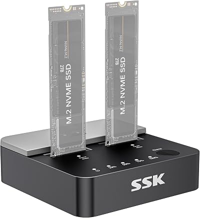 SSK Dual NVMe SSD Cloner 20Gbps USB3.2 Gen 2x2 M.2 Duplicator Docking Station