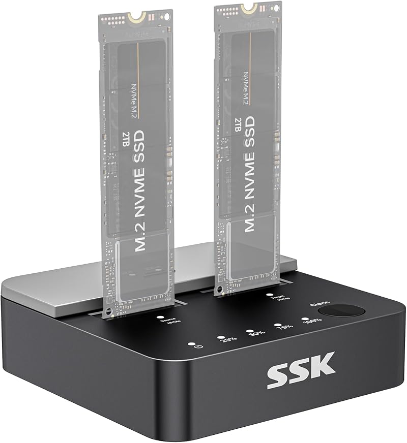SSK Dual NVMe SSD Cloner 20Gbps USB3.2 Gen 2x2 M.2 Duplicator Docking Station