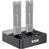 SSK NVMe SSD Cloner, M.2 Duplicator Dual Bay NVMe Enclosure, Tool-Free 20Gbps USB3.2 Gen 2X2 SSD to USB Adapter M.2 Docking Station for M Key PCIE NVMeSSD Reader Supports Offline Clone
