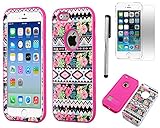 Iphone 6 case, Slim Fit IPhone 6 (4.7 inch) Hybrid Triple Layer Tuff Verge Merge Shield Heavy Duty Hard Cover Fitted Skin Case Protector + Clear LCD Screen Protector Shield Guard + Touch Screen Stylus Pen (Hawaiian Tribal Pink Verge)