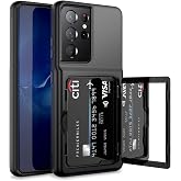 WeLoveCase for Samsung Galaxy S21 Ultra Wallet Case with Credit Card Holder &amp; Hidden Mirror, Defender Protective Shockproof Heavy Duty Phone Cover for Samsung Galaxy S21 Ultra 5G, 6.8 inch Black