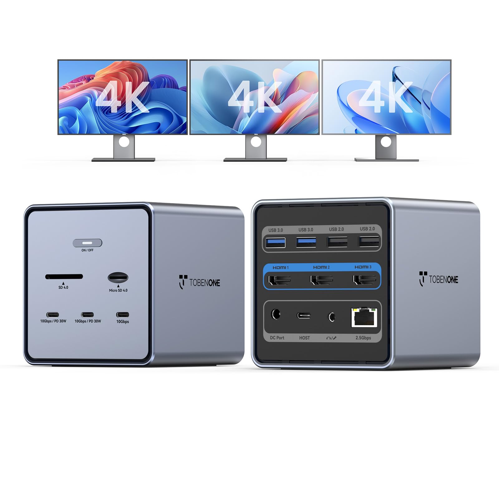 Photo 1 of TobenONE 16-in-1 Laptop Docking Station ?????? ?? Monitor with 150W Power Supply, 3 HDMI, 2.5Gbps Ethernet, 7 USB, USB-C Docking Station for Thunderbolt 5/4/3 Windows/Dell/Lenovo/HP/Asus