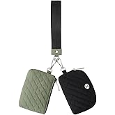 Telena Mini Zip Around Wristlet Wallets for Women Coin Purse Keychain Dual Pouch Wallet Green Black