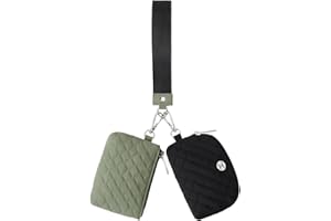 Telena Mini Zip Around Wristlet Wallets for Women Coin Purse Keychain Dual Pouch Wallet Green Black