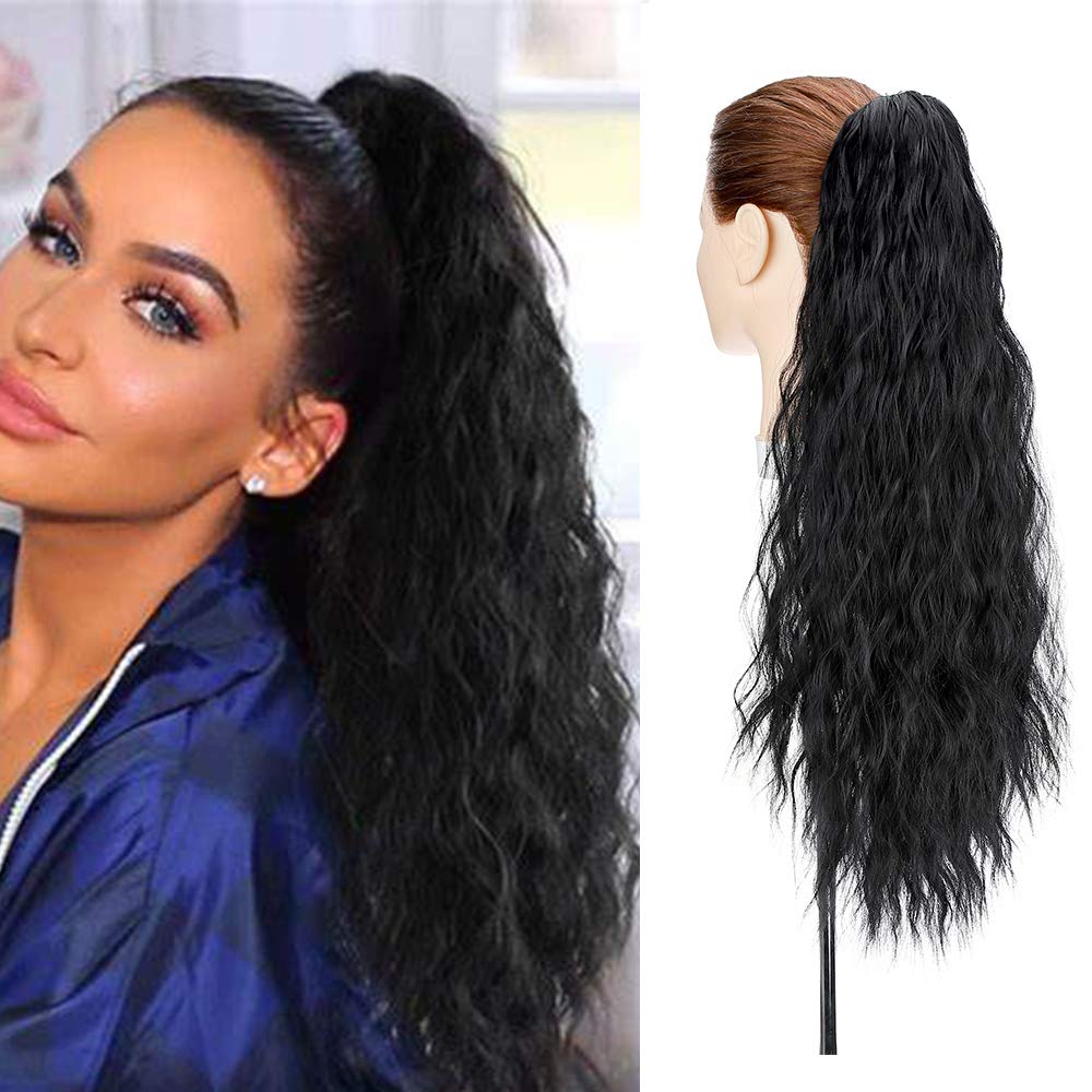 24" Corn Wave Ponytail Extension Claw Clip on Ponytails Wavy Curly Hair Extensions Jaw Pony Tail Hairpiece Jet Black — image 1