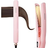 Flat Iron Hair Straightener 1 Inch Titanium - Fast Heating Pink Hair Straightener, Negative Ions Flat Iron 12 Temp (230°F-450°F), Auto Shut Off, Temp Memory & Dual Voltage for Smooth Silky Hair