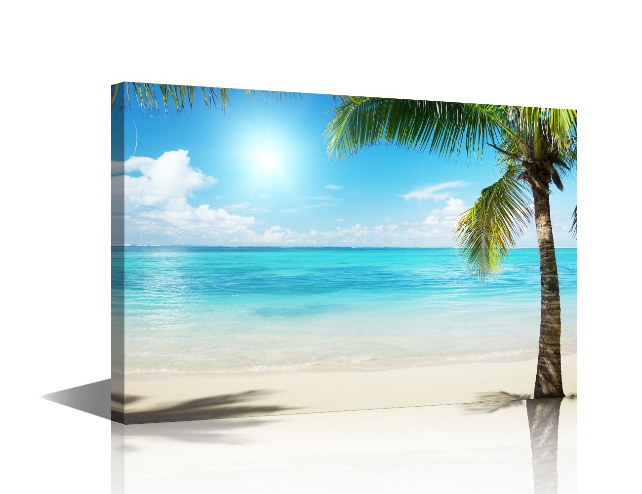 Canvas Art Wall Decorations for Living Room Blue Beach Wall Art Modern Natural Landscape Posters and Prints Canvas Wall Art Home Decorations for Living Room Framed Ready to Hang (24" W x 16" H)