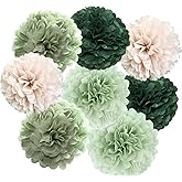 Sage Green Tissue Paper Flower Pom Poms Kit 12pieces for Wedding Bridal Shower Engagement Bachelorette Birthday Party Decorations (Boho Sage Green)
