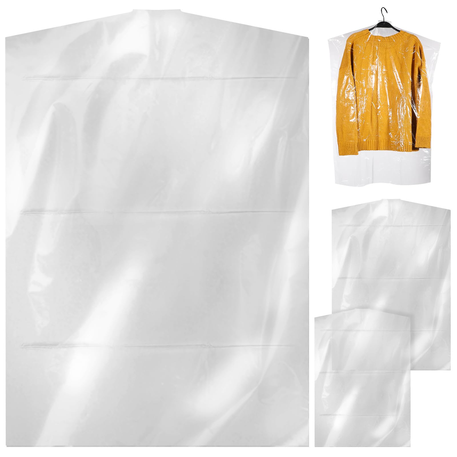 Alipis Plastic Clothes Covers, Hanging Transparent Dustproof Plastic Dry Cleaning Bags Protective Covers, Clear Bags for Clothes Shirts Suit Jackets Sweaters Dresses, 60 PCS (60 * 100cm + 40 * 70cm)