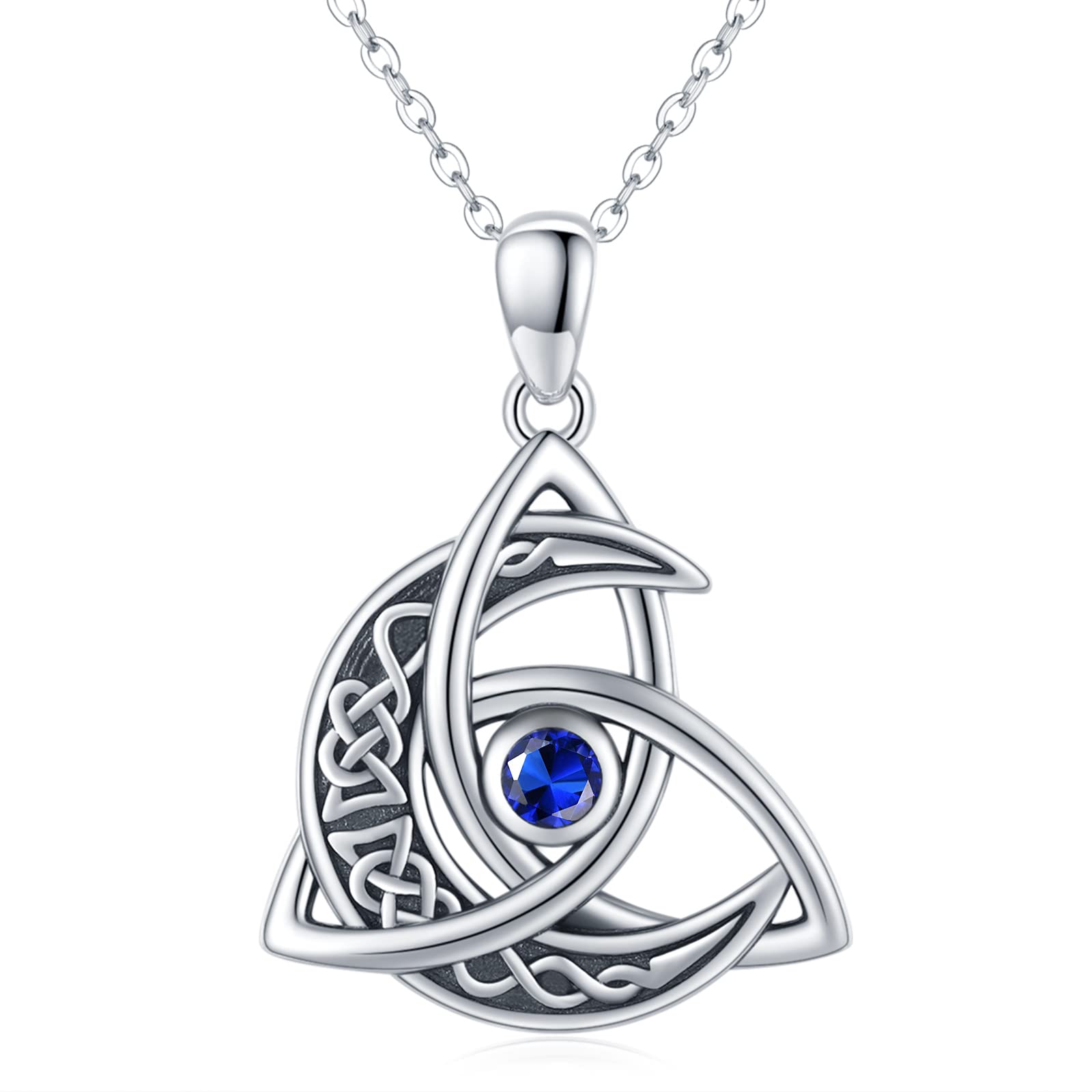 Celtic Moon Necklace 925 Sterling Silver September Birthstone Knot Pendant Crescent Moon Jewellery Birthday Gifts for Women Girls Girlfriend Mother Daughter