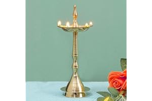 Hashcart® Brass Diya for Pooja Kerala Diya Diyas Diya Lamp for Puja Diwali Diyas, Traditional Samai Lamp Kutthu vilakku Panchmahal Deepam - Indian Diwali Gifts [ 10 inch, Set of 1 ]