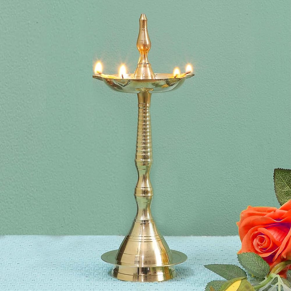 Photo 1 of Hashcart® Brass Diya for Pooja Kerala Diya Diyas Diya Lamp for Puja Diwali Diyas, Traditional Samai Lamp Kutthu vilakku Panchmahal Deepam - Indian Diwali Gifts [ 10 inch, Set of 1 ]