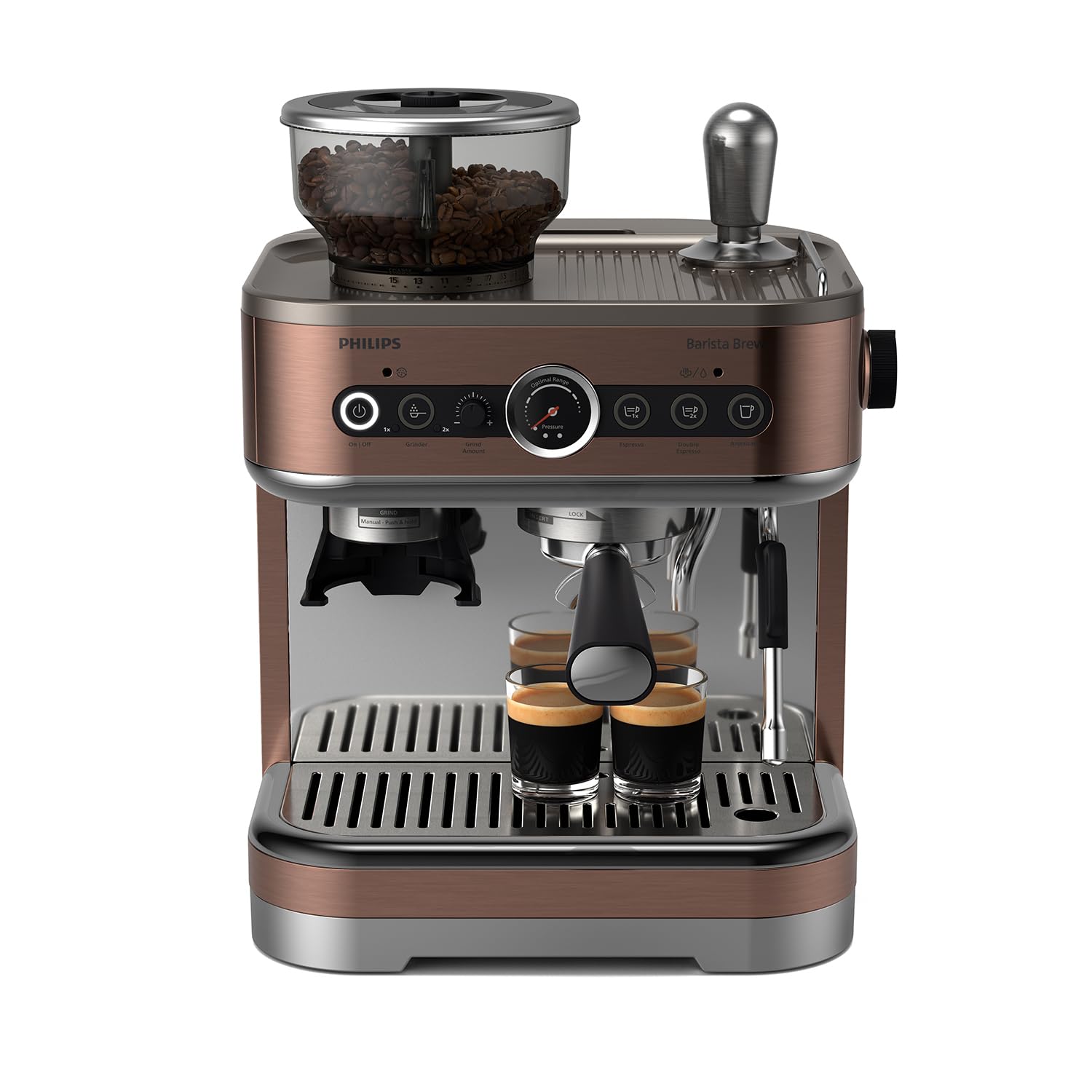 PHILIPS Barista Brew Espressomaschine – Einfacher & doppelter Espresso, Americano-Taste, 280g Bohnenbehälter, intuitive Bedienung, kalibriertes Tampern, Cappuccinosystem (PSA3228/41)