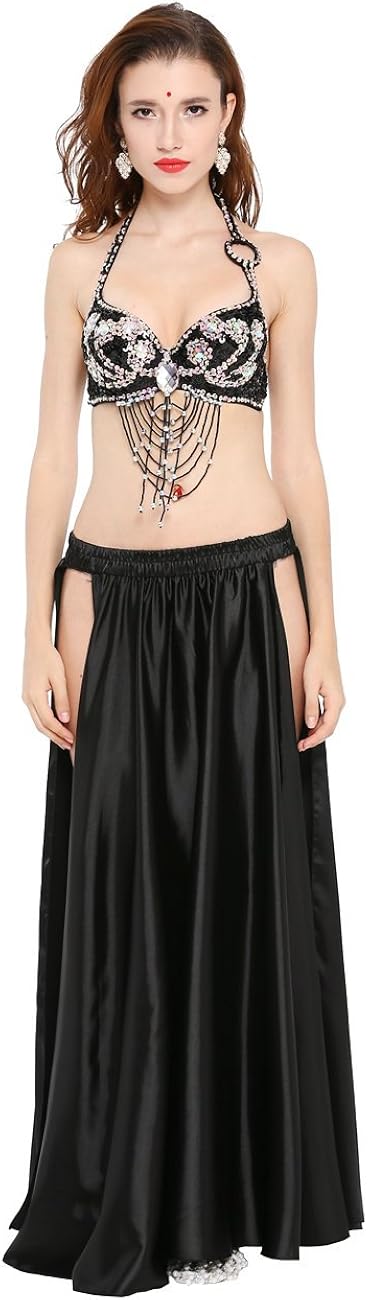 Dance Fairy Satin High Split Midi Skirt(no Belt),Black: Clothing