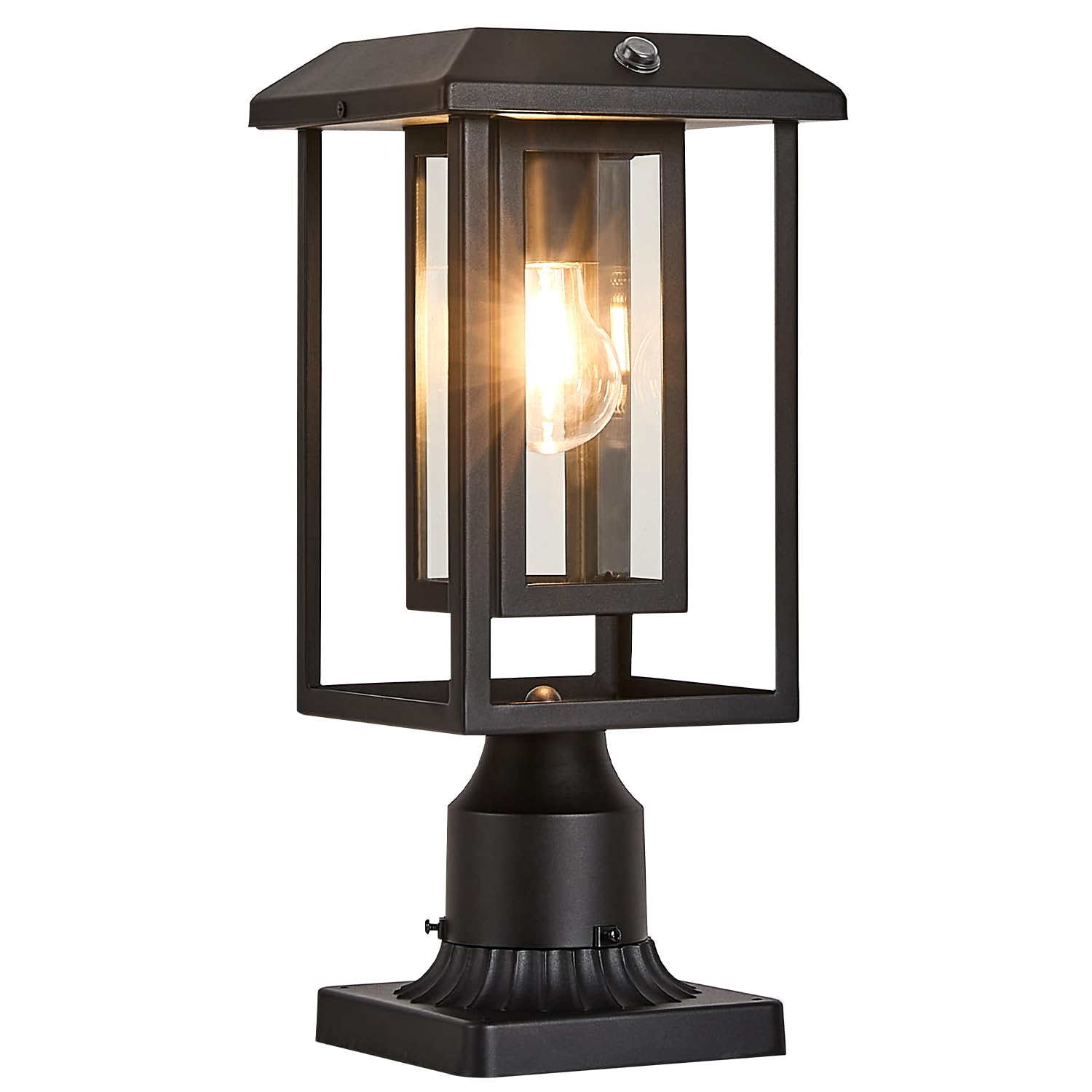 Photo 1 of SCNYCUL Solar Lamp Post Lights for Outdoor with Pier Mount Base, Dusk to Dawn Pole Light Head with Waterproof, Exterior Solar Powered Pillar Lights Fixture for Yard, Garden, Pathway, Black