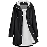 Mixxmix Rain Jacket Womens Waterproof with Hood, Long Rain Coat Windproof Windbreaker Outdoor Rain Trench Coat S-XXL
