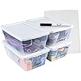 Sterilite 6 Quart Storage Bins with Lids (4 Pack) - Bundled with Peaknip Labels and Marker