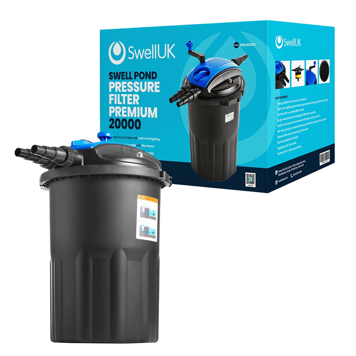 Swell Pressure Filter Premium 20000. UV Clarifier and Garden Pond Filter. Featuring Biological and Mechanical Media with a 1 Year Guarantee